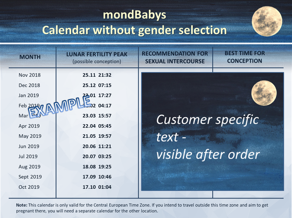 Lunar Fertility Calendar without Gender Selection